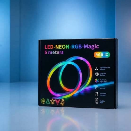 شريط إضاءة نيون ليد ذكي LED-NEON-RGB-Magic (بطول 5 أمتار) بتقنية RGB-IC وتحكم عبر التطبيق والريموت